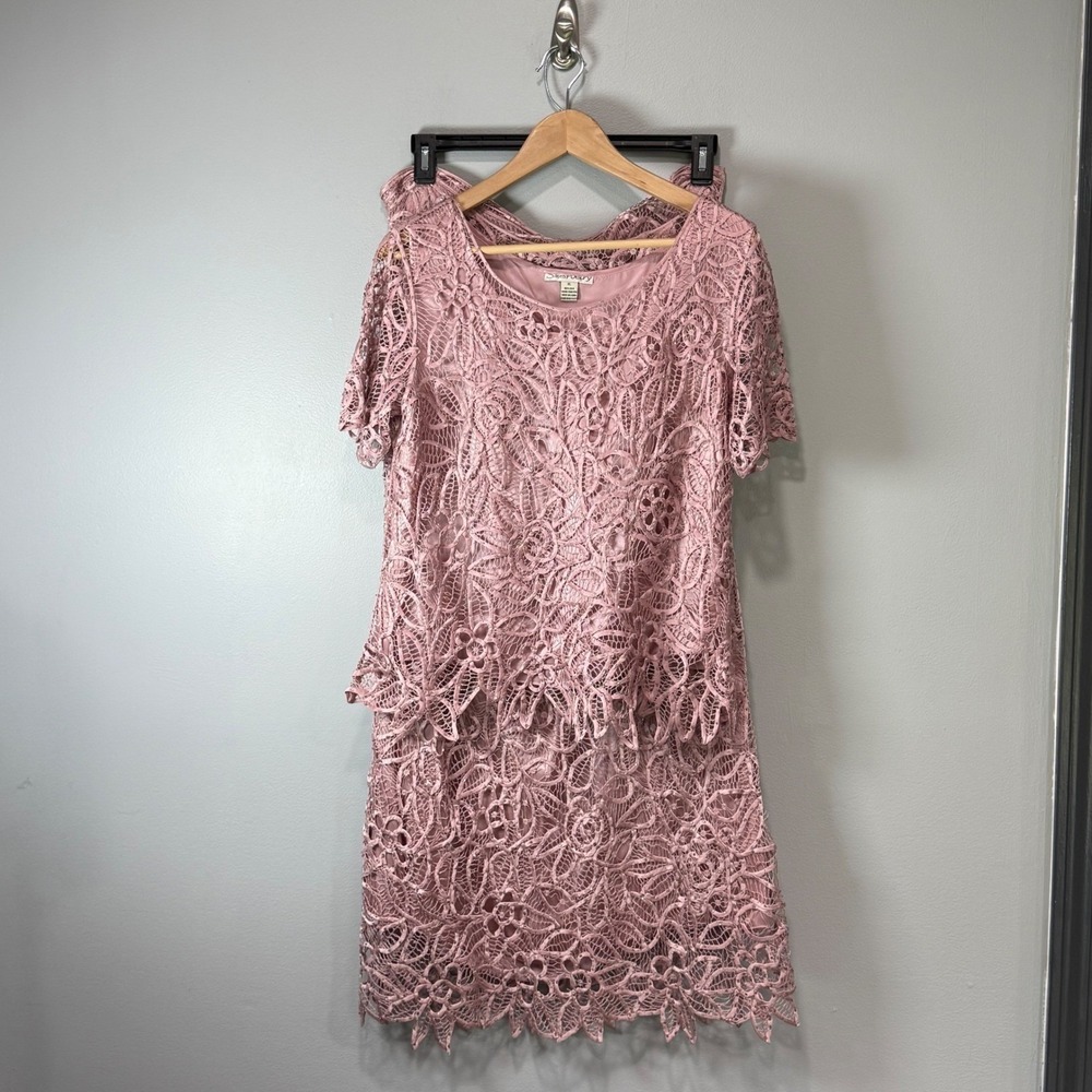 VTG Silken Poetry 100% Silk Lace Beaded 2-Piece Set XL Rose Pink fairy romantic